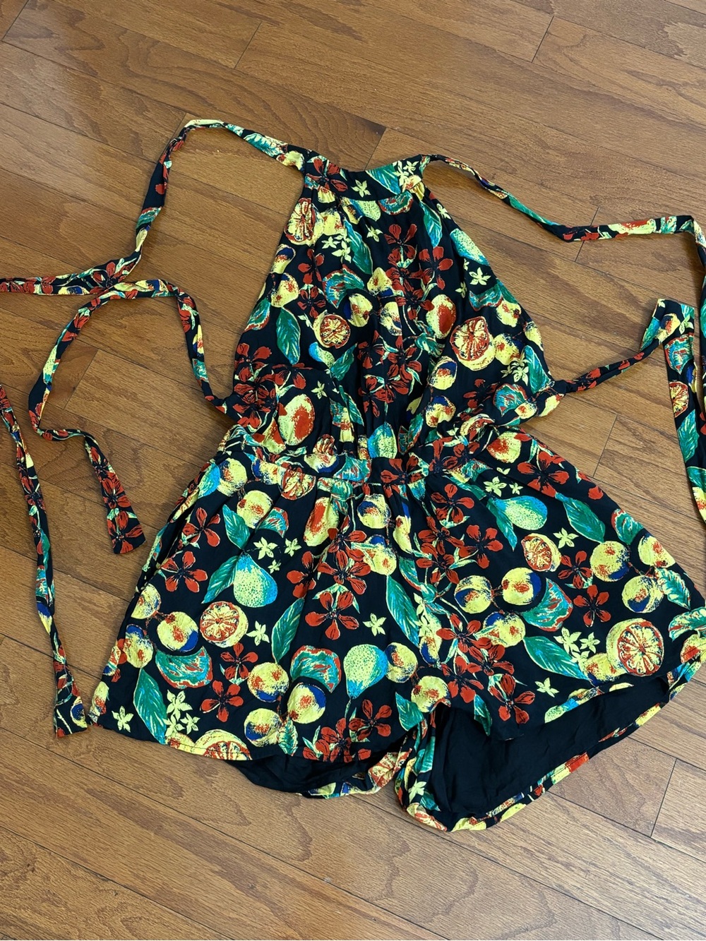 Free People Black Romper with Bright Tropical Floral Print - Picture 2 of 7